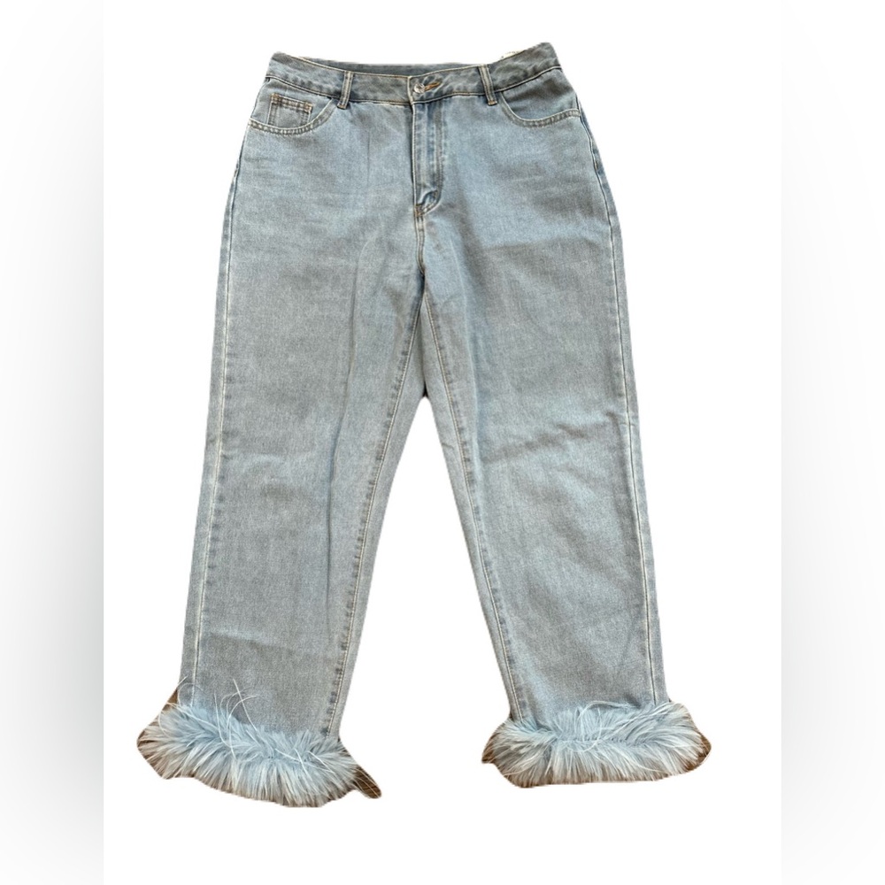 SHEIN Light Blue Denim Jeans Faux Fur 32